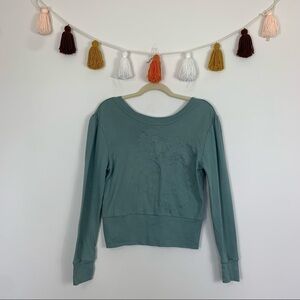 Harve Benard Sport Floral Embroidered Teal Blue Sweatshirt Size Large